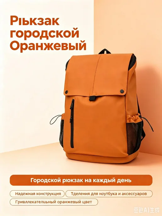 Рюкзак городской Оранжевый, оранжевый