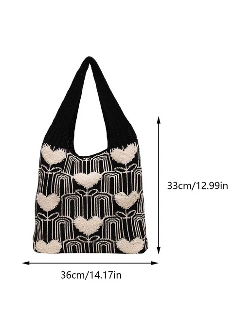 Женская сумка через плечо crochet с узором сердечко (Black), черный, фото 5