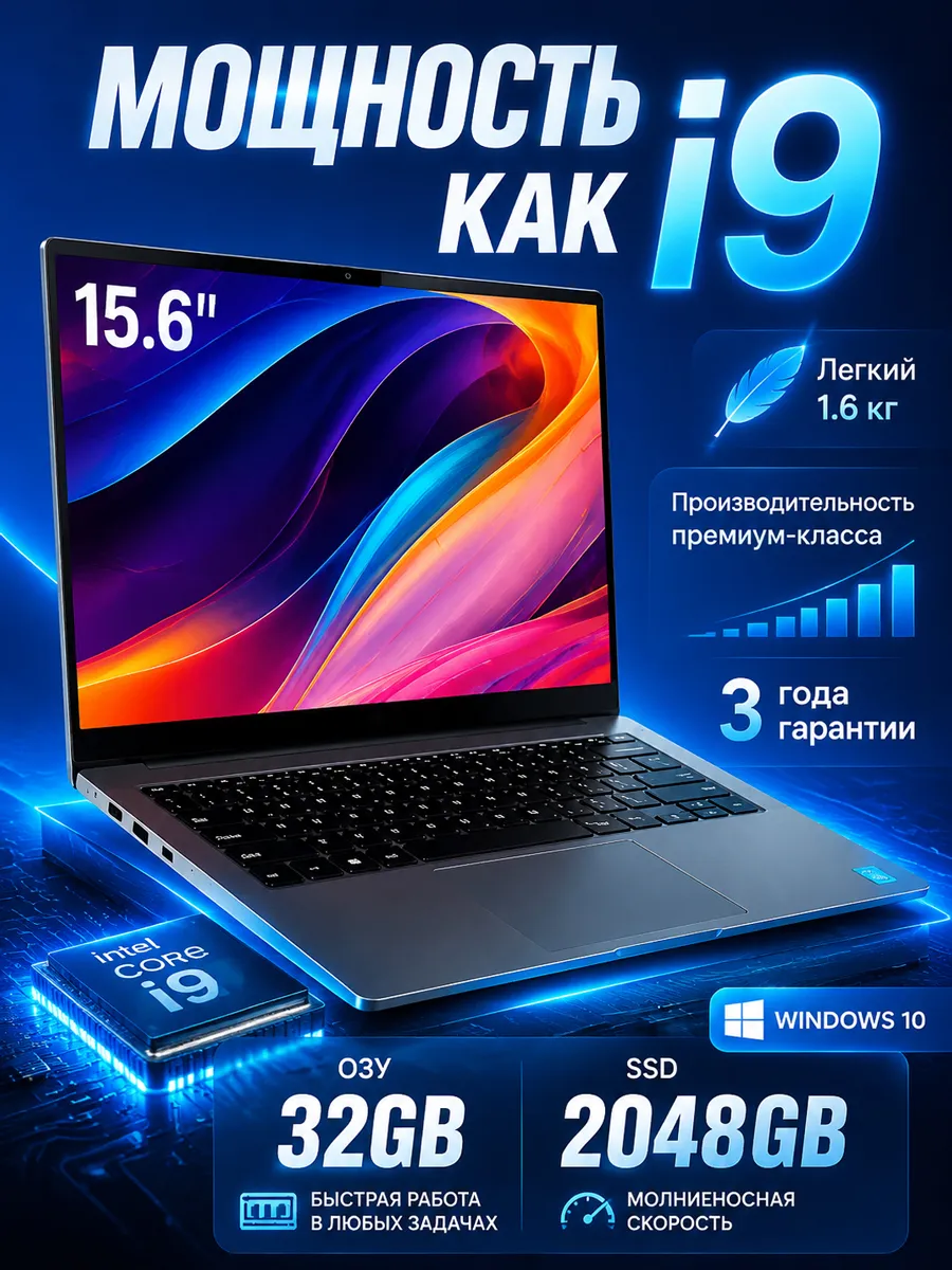 Ноутбук для работы для учебы мощный ОЗУ 32ГБ SSD 2048ГБ