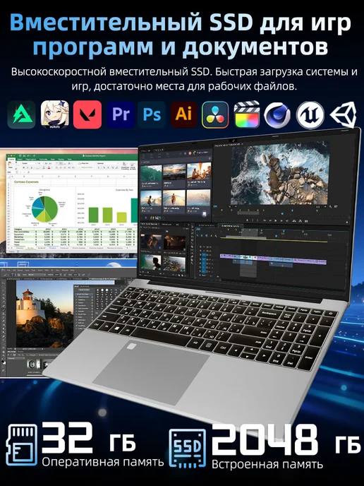 Ноутбук для работы и учебы Intel N95, 32 ГБ + 1TБ, 4 ядра, 32 ГБ, фото 6