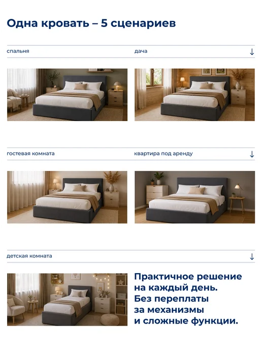Пора Спать Кровать 120х200 двуспальная Ютта, серая, 120x200, фото 8