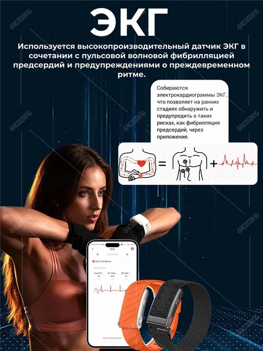 SACOSDING ЭКГ браслет здоровья для мужчины женский пожилых,черный, оранжевый, фото 3
