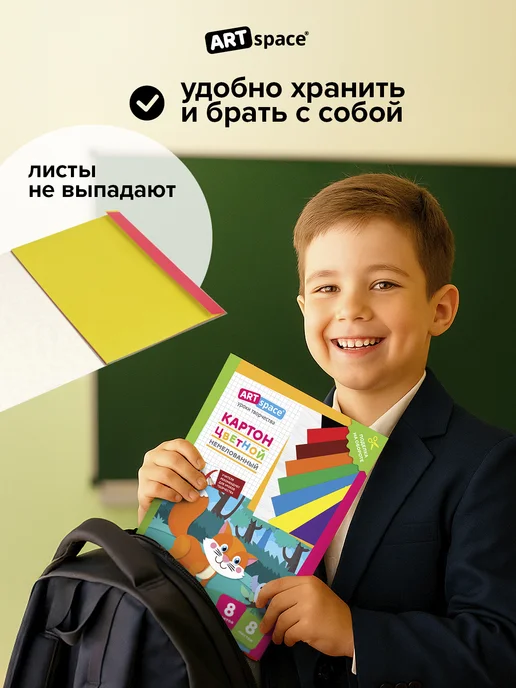 Мульти-Пульти! Цветной картон односторонний для школы А4 10 листов, вариант, фото 4
