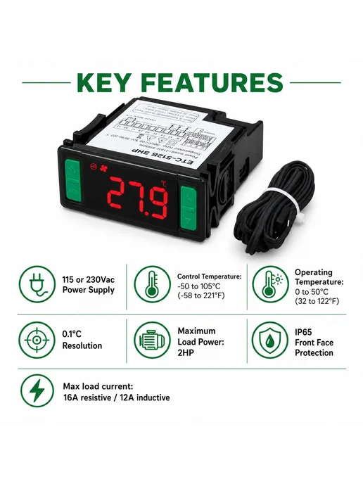 ETC 512F термоконтроллер 12 24VDC с LED дисплеем для, вариант, фото 2
