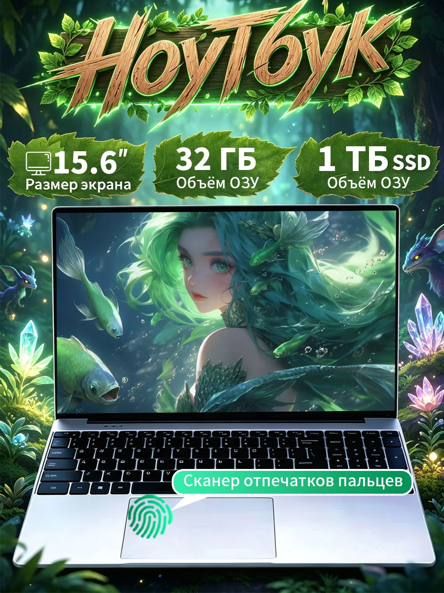 15,6" ноутбук для работы и развлечений, 32 ГБ ОЗУ, 1 ТБ SSD