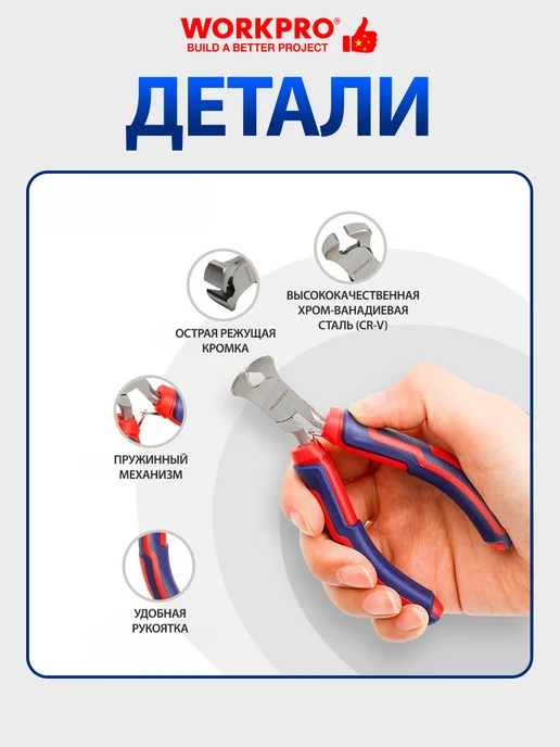 WORKPRO Мини-кусачки торцевые WP231098, синий, фото 4
