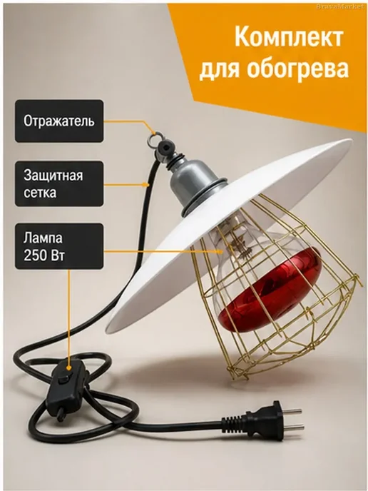 Светильник E27 с защитной сеткой для обогрева, белый, фото 2