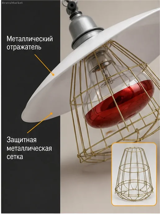 Светильник E27 с защитной сеткой для обогрева, белый, фото 4