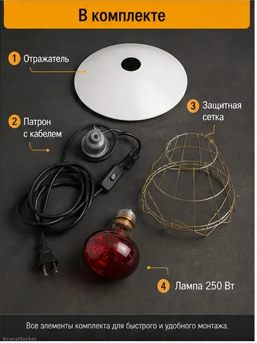 Светильник E27 с защитной сеткой для обогрева, белый, фото 7