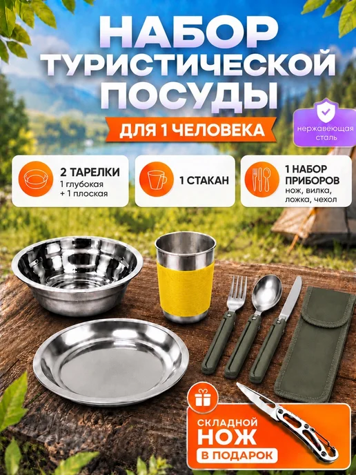 Зарница Набор туристической посуды на 1 человека, серый