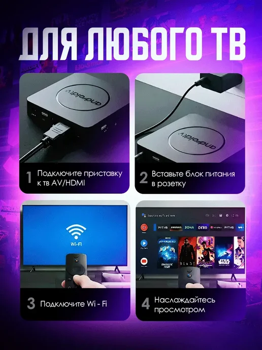 Приставка для телевизора смарт, черный, фото 3