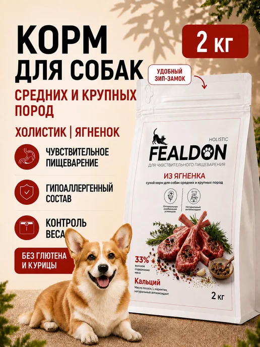 Сухой корм FEALDON для собак, гипоаллергенный, средние, 2 кг