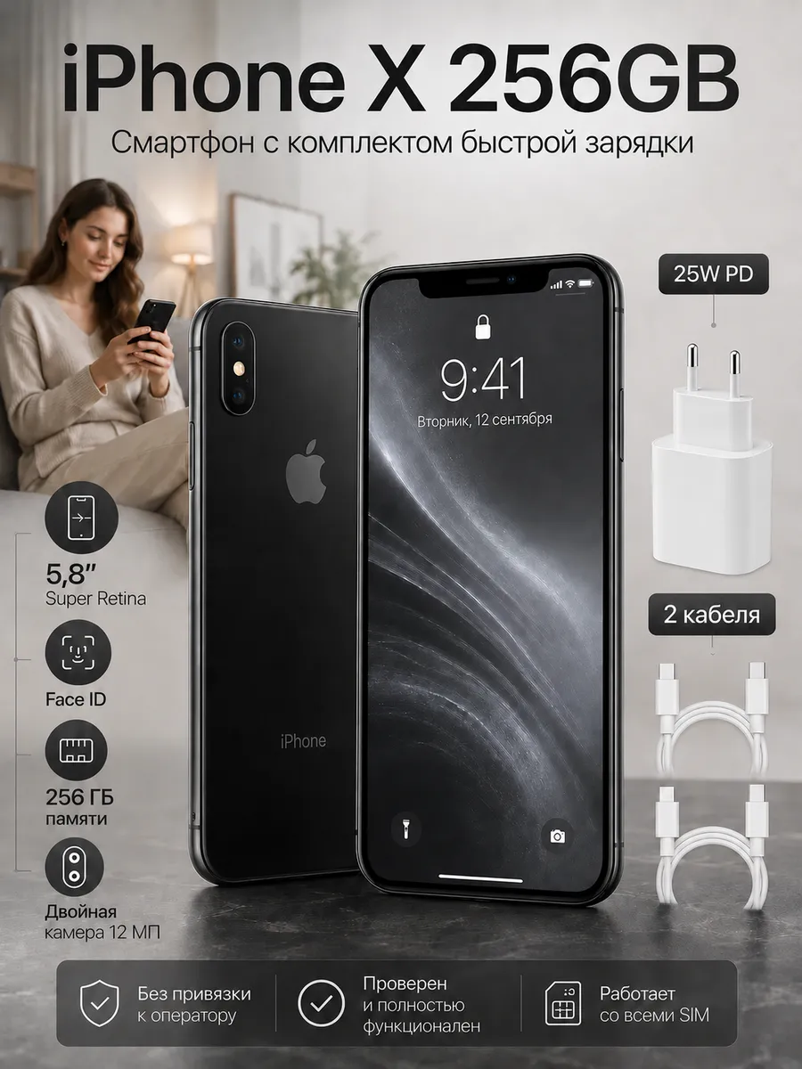 Смартфон iPhone X 256gb черный восстановленный