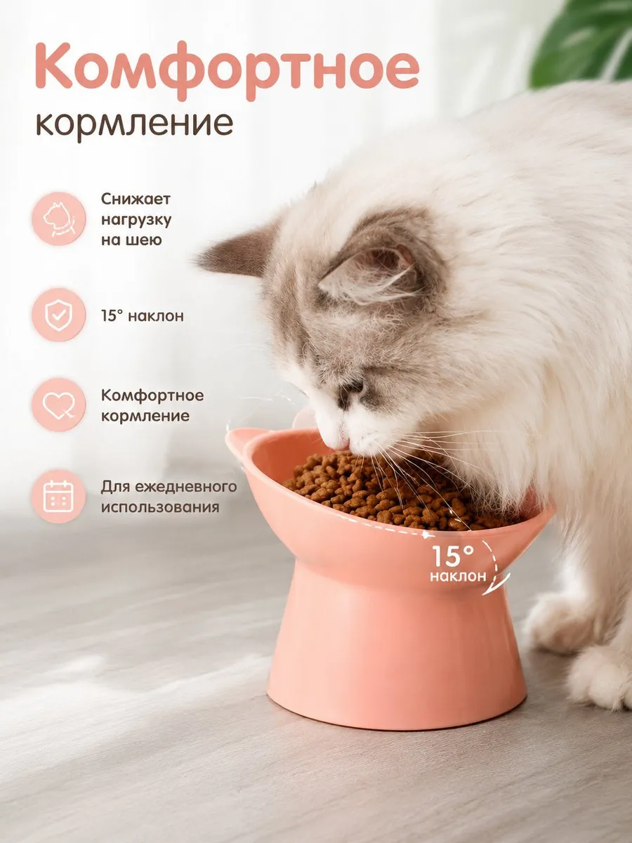 Миска для кошек и котят эргономичная, наклонная на подставке