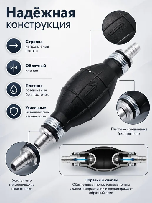 Насос-груша для перекачки топлива 12 мм гибкий шланг, вариант, фото 2