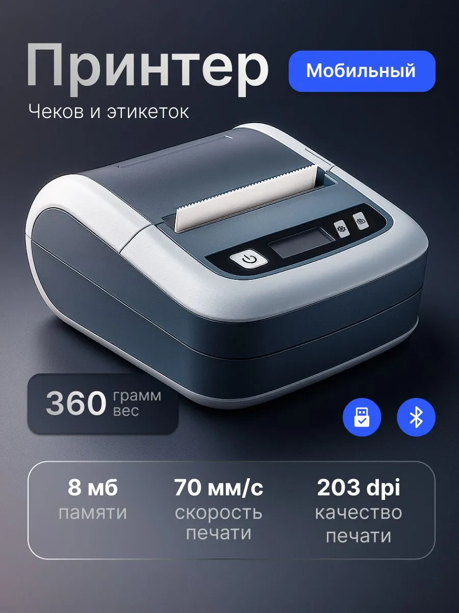Термопринтер для этикеток и чеков ( USB+Bluetooth)