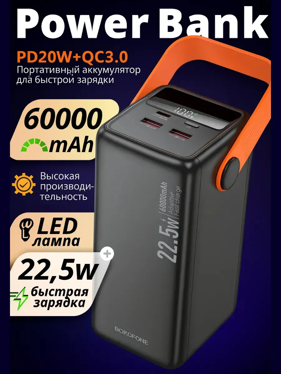 Внешний аккумулятор Повербанк Power bank 60000 мАч — фото 1