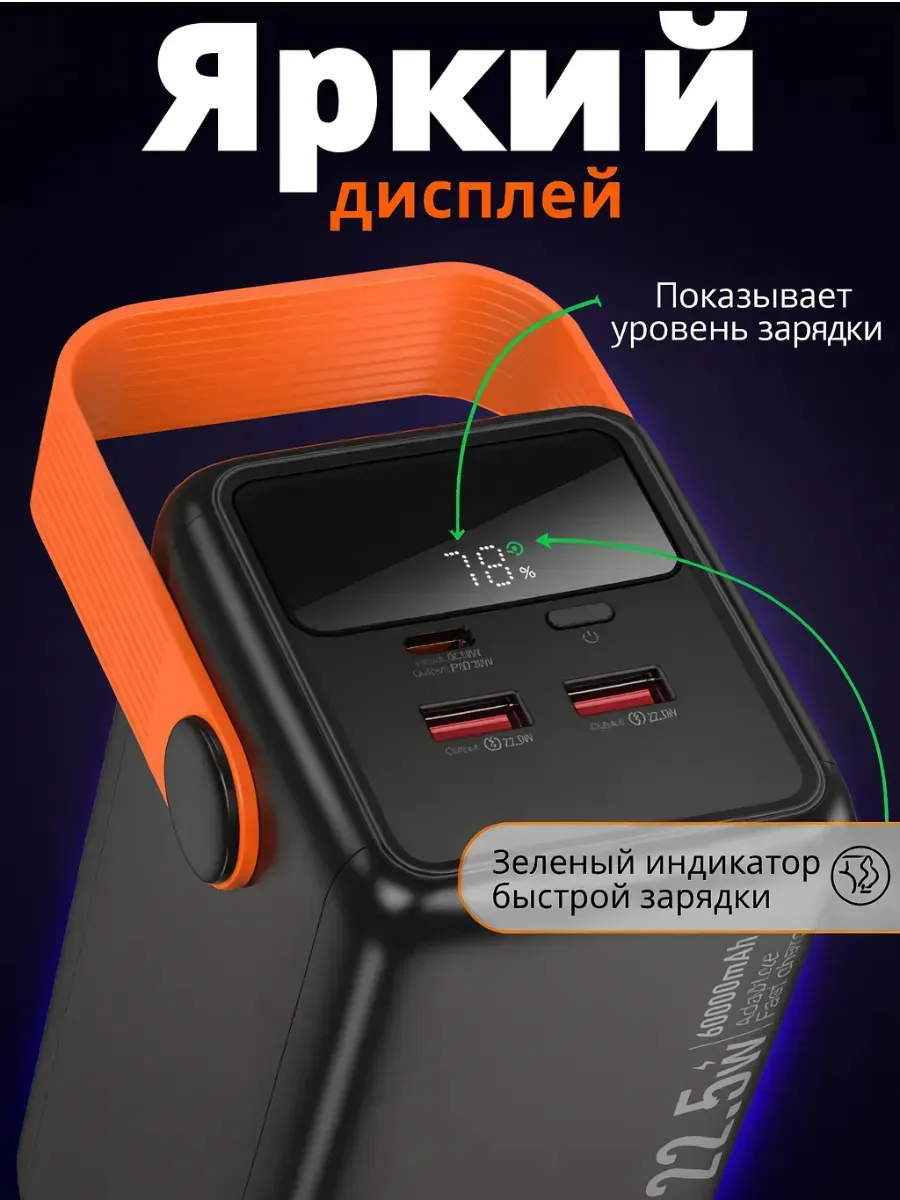 Внешний аккумулятор Повербанк Power bank 60000 мАч — фото 5