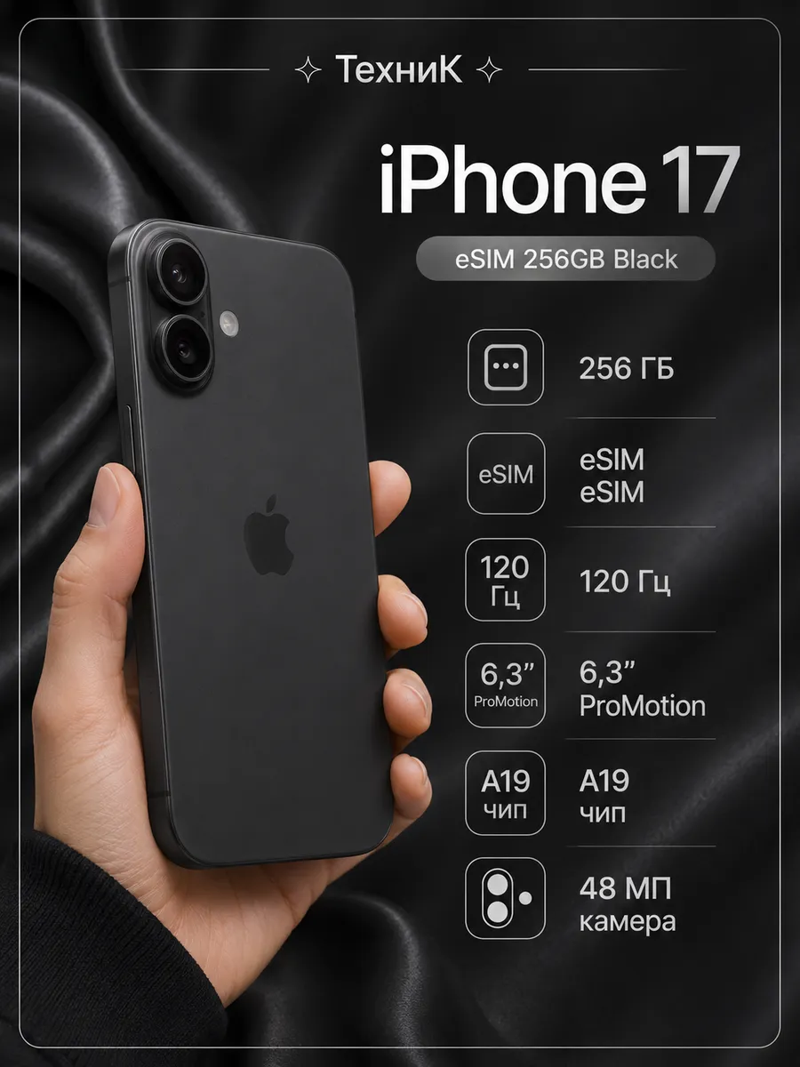 iPhone 17 256GB Black eSIM Apple 1267150582 купить в интернет‑магазине Wildberries