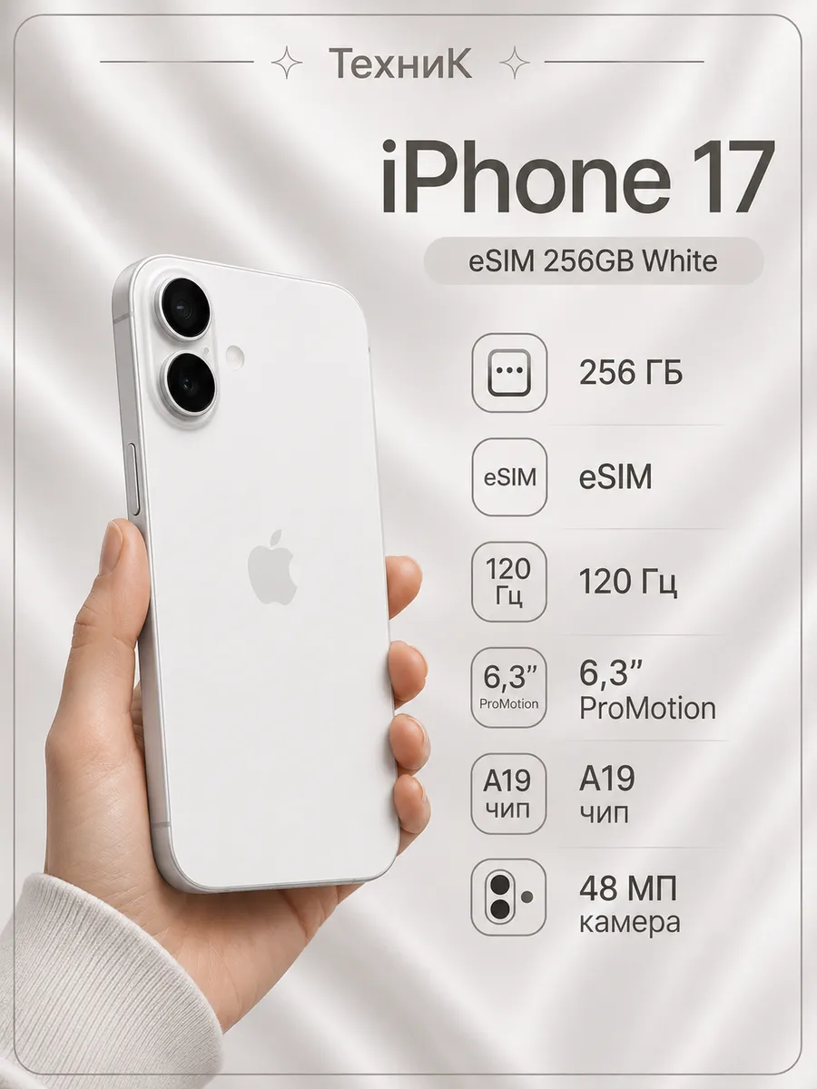 iPhone 17 256GB White eSIM Apple 1267213722 купить в интернет‑магазине Wildberries
